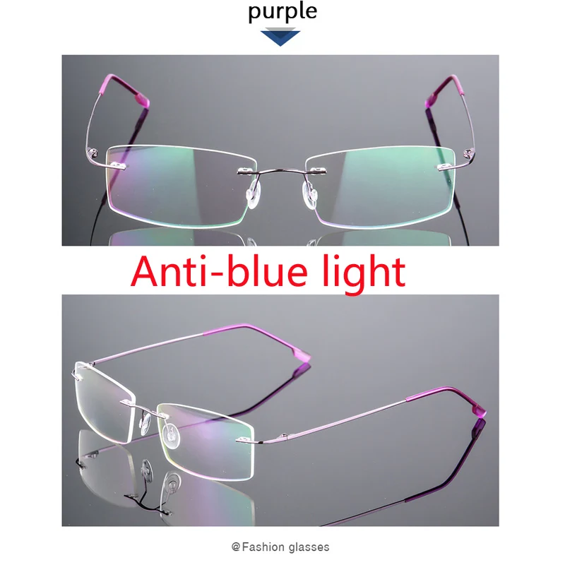 fold purple Antiblue Очки для близорукости с высококачественным покрытием, без оправы, анти-синий светильник, очки по рецепту 0-0,5-1-1,5-2-2,5-3-4-5-6 - Цвет оправы: fold purple Antiblue