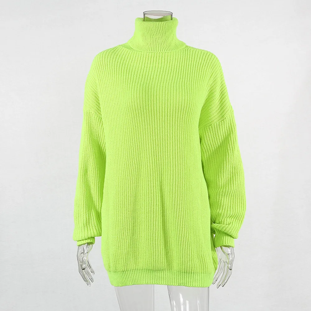 green sweater Luzuzi вязаный свитер с высоким воротом, осенне-зимний женский свитер неонового цвета с длинным рукавом, модный джемпер, повседневный базовый тонкий пуловер - Цвет: green sweater
