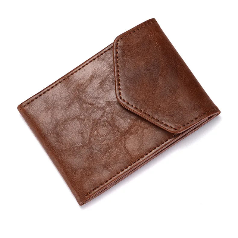 Модный RFID кошелек для женщин и мужчин, ультратонкий кожаный бумажник, тонкий кошелек, кошелек для монет, держатель для кредитных карт и карт, чехлы для карт - Цвет: Brown