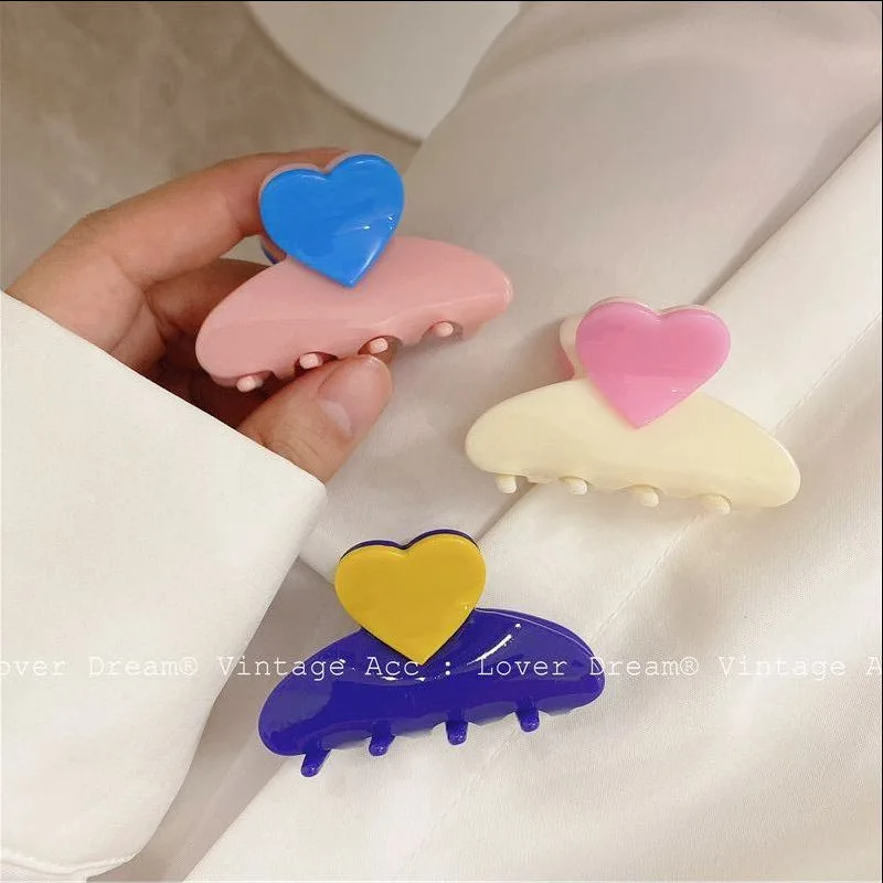 New Geometric Heart Hair Claw Clips Korean Vintage Plain Color Small Hair Clamps Crab Shark Clip Ins Women Headwear Accessories