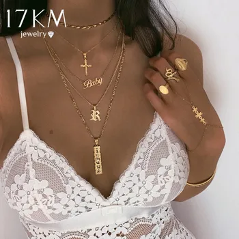 17KM New Multilayer Cross Gold Pendant Necklaces For Women Punk Letter Choker Necklace 2020 Fashion Words Jewelry Party Gift 1