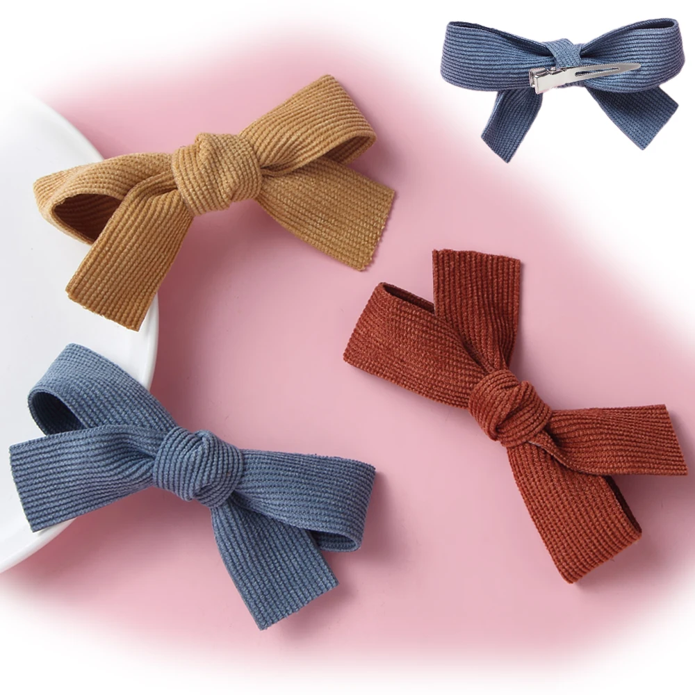 

8PCS Cute Solid Corduroy Hair Clips For Baby Girls Bow Hair Barrettes Bows Boutique Hairpin Colors Kids Hair Accessories Women