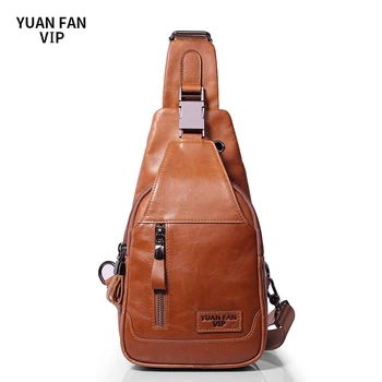 

High Quality Genuine Leather Chest Packs For Men Messenger Shoulder Bags Men's Small Travel Bag Vintage Cowhide Yellow Handbags