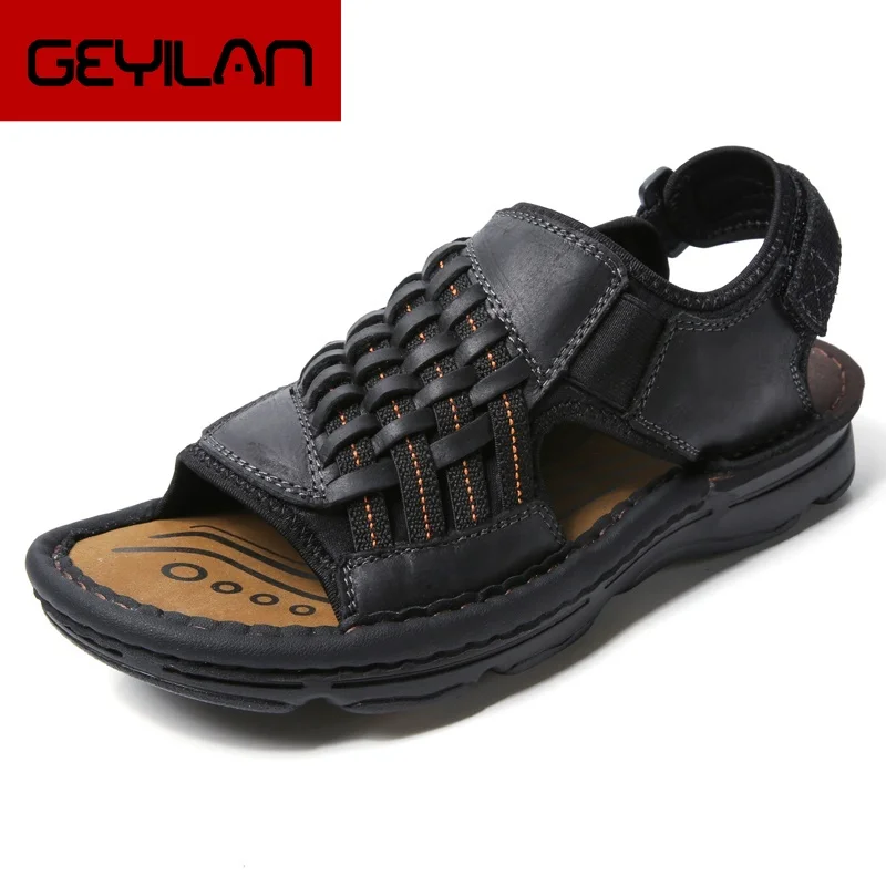 

Man Leather Chunky Sandals Summer Beach Outdoor Shoes Height Increase Roman Men Casual Shoes Comfy Slippers Sandalias