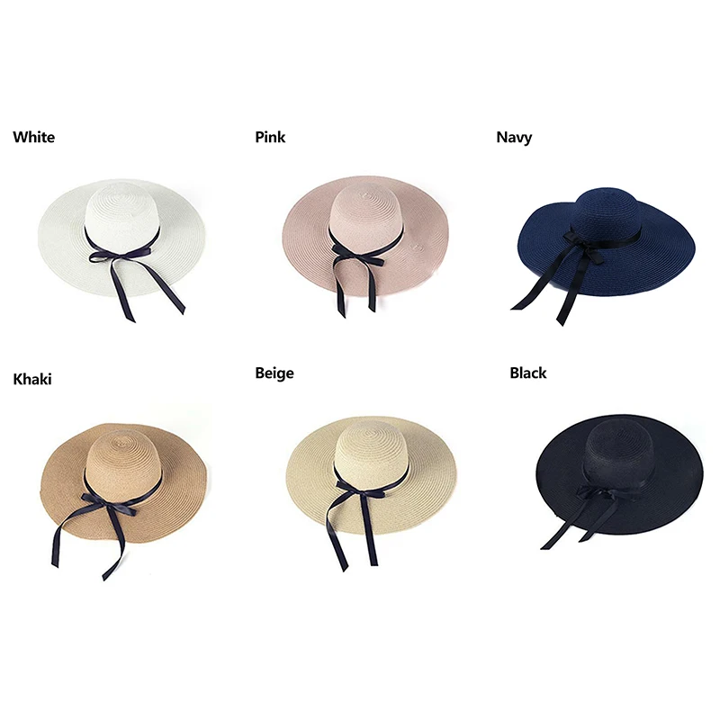 Summer Fashion Wide Big Brim floppy Straw Hats Sun Hats For Women UV Protection Panama Beach Hats Ladies Bow Hat Chapeau