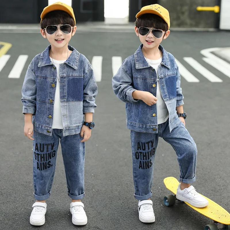 

BOY'S Denim Suit Autumn New Style Children Sports Casual Coat Pants Two-Piece Set Spring And Autumn Boy Fashion-