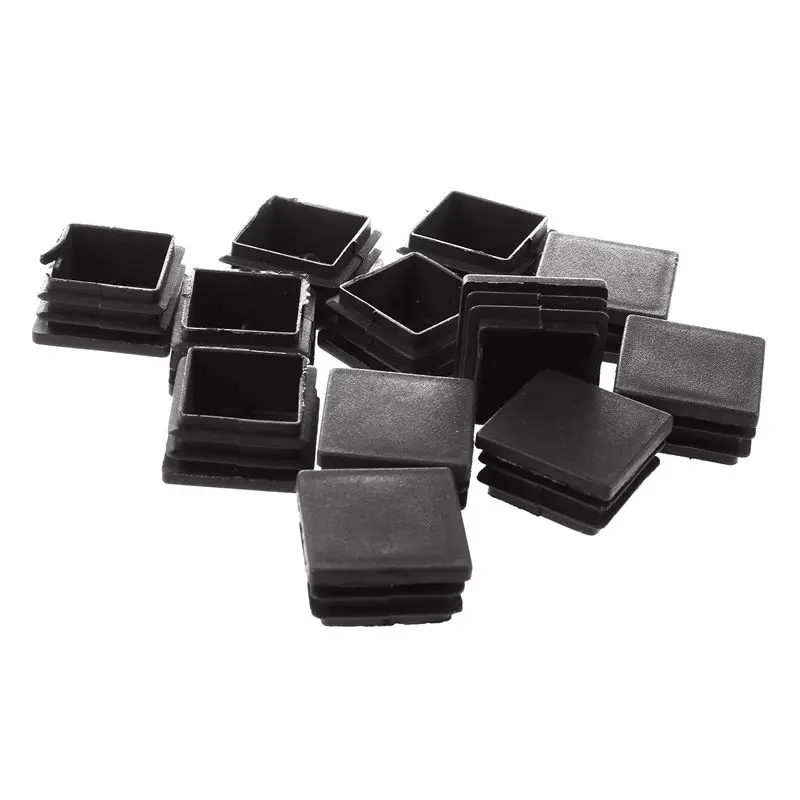 

12 Pcs Plastic Ribbed Square End Caps Tube Insert Black