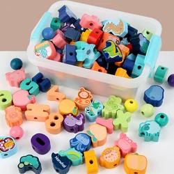 Bloc de construction de dinosaures à grosses particules, jouet en bois Montessori, amusant, amusant, éducation précoce, jeu de perles intéressant, pour enfants 