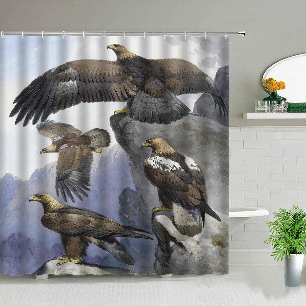 

Water Color Animal Eagle Bird Mountain Forest Scenery Shower Curtain Bathroom Screen Bathtub Waterproof Fabric Hanging Curtains