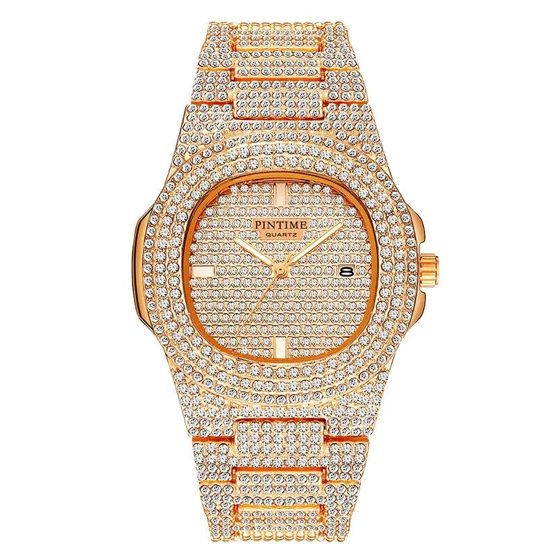 Дропшиппинг, бриллиантовые, Iced Out часы, мужские, хип-хоп, кварцевые, золотые, мужские, s часы, лучший бренд, Роскошные, стальные, мужские часы, Relogio Masculino - Цвет: Men Rose gold