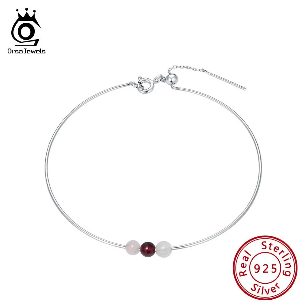 ORSA JEWELS Элегантный женский браслет из стерлингового серебра 925 розового золотистого и серебристого цвета очаровательный браслет с 3 камнями изысканные ювелирные изделия SB47