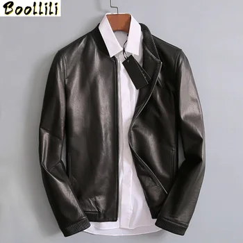 

Boollili Men's Leather Jacket Real Sheepskin Coat Bomber Genuine Leather Jacket Men Short Chaqueta Cuero Hombre