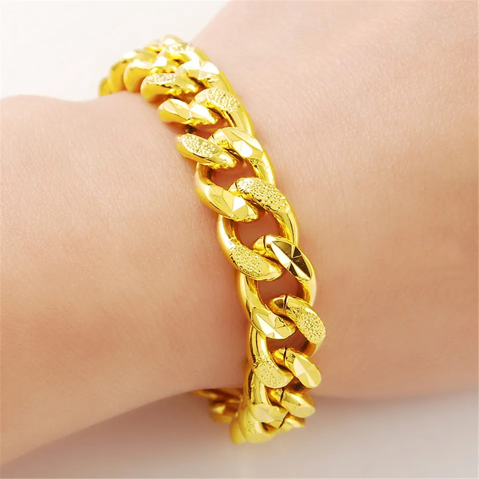 

High Quality Men's Classic 24K Gold Bracelet Cuban Curb Chain Boy Girl Gifts Jewelry