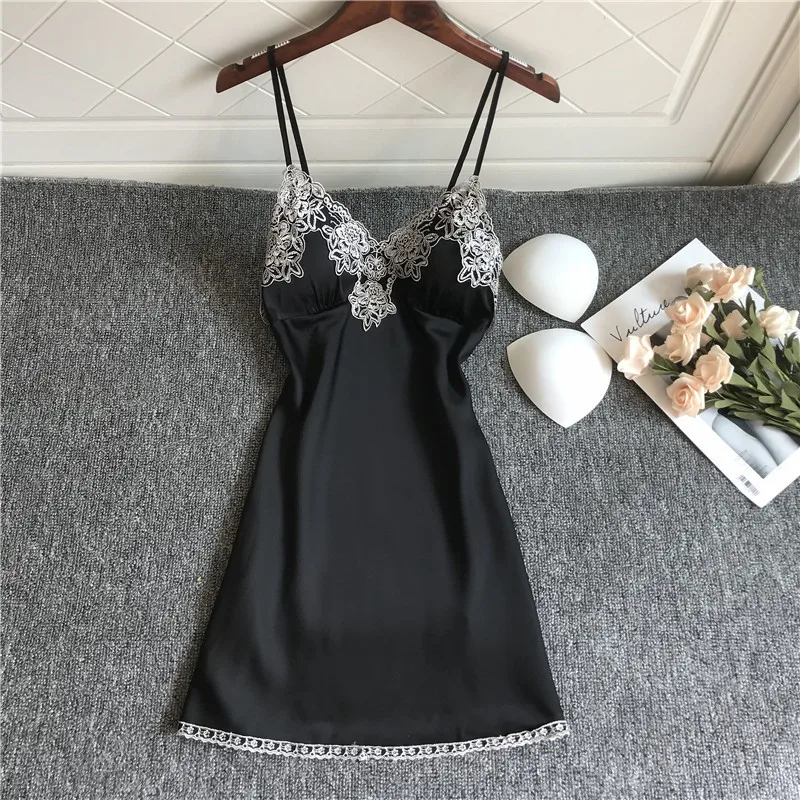 Ночная рубашка Babydoll, синяя Домашняя одежда, милые пижамы, женская ночная рубашка, женские сексуальные ночные рубашки на бретельках, дамское нижнее белье, ночная рубашка - Цвет: Black