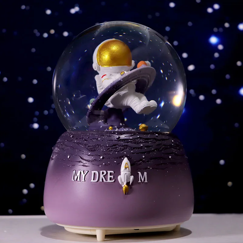 Space Astronaut Crystal Ball Music Box Birth Gift Rainbow Glowing Snowflake Desktop Decoration Children's Toy Gift Music Box 