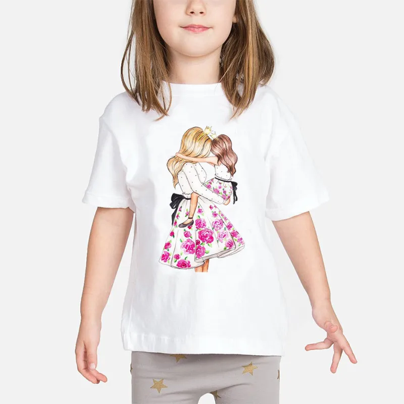 Футболка для маленьких девочек с надписью «Super Mom» модные футболки с принтом «Love Life» для мамы и ребенка белая одежда для детей с надписью «Mommy's Love» детские топы - Цвет: oG41218