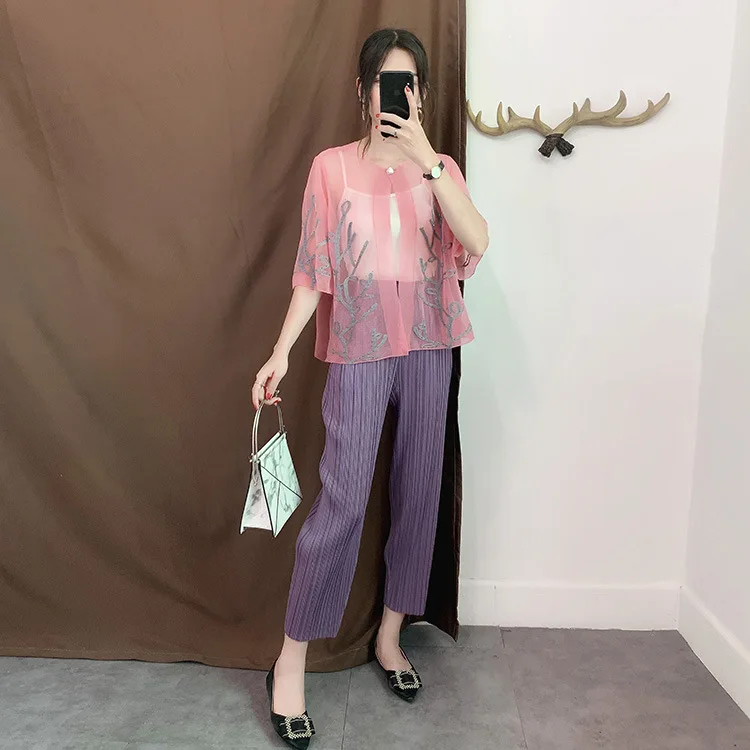Miyake/Повседневные плиссированные брюки свободные однотонные шаровары белые плиссированные штаны с эластичной резинкой на талии новые летние брюки-карандаш