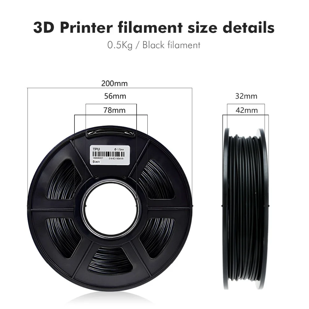 SUNLU TPU Filament 3D Printer Filament Flexible Filament 1.75mm 0.5kg 16