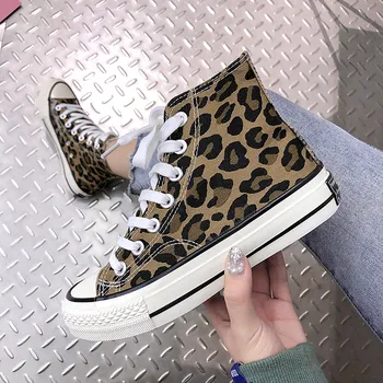 Zapatos de Lona con estampado de leopardo para Mujer, Zapatillas de plataforma informales con estampado de cebra