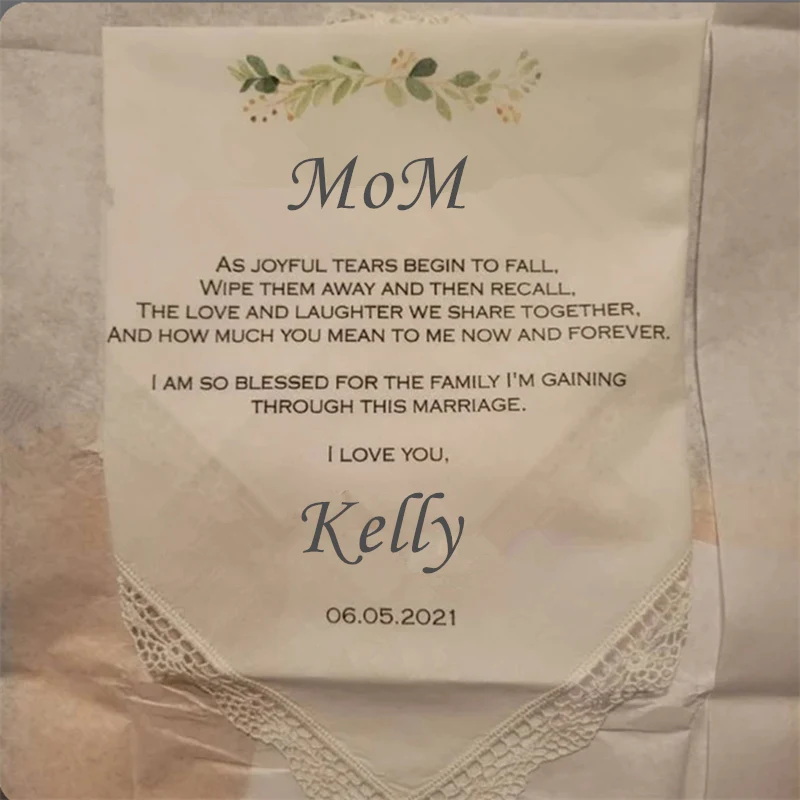 Custom-Mother-of-the-Bride-Wedding-Hankies-Personalize-to-dry-your-happy-tears-wedding-handkerchief-gift.jpg A Menyasszonyi Esküvői Anyák Egyedi Anyja, Személyre Szabhatják Boldog Könnyek, Zsebkendő Ajándékát, Anya Nyomtatott Szerkeszthetőség - Image 3