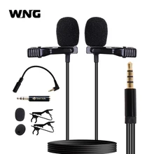 

150cm Wired Mini Dual-Headed Condenser Mic Microphones with Collar Clip for Cellphone Smartphone PC Laptop