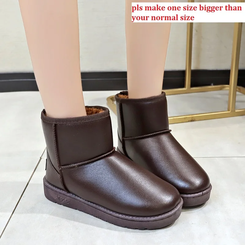Brown one size small Г., новые зимние сапоги в сдержанном стиле женские утепленные Ботильоны Теплая обувь из плюша зимние хлопковые ботинки черный, белый, коричневый цвет, круглый носок - Цвет: Brown one size small