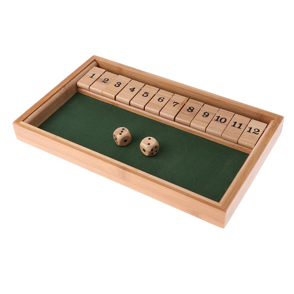 Wooden Shut the Box Kit 1-12 Number Board Game with Dice for Kids Mathematic