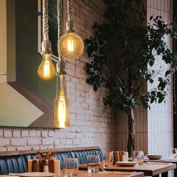 

Retro Edison Light Bulb Hemp Rope E27 220V Pendant Lamp 1M 1.5M 2M Art Creative Personality Private Studio Home deco Chandelier