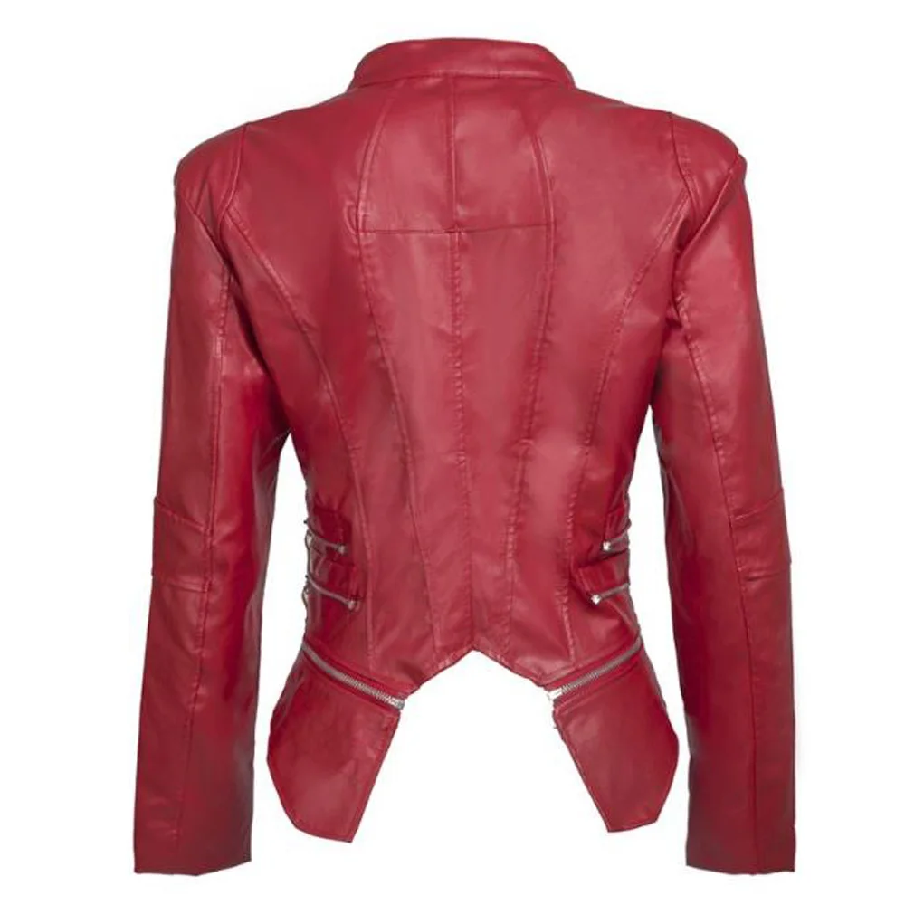 Женская осенне-зимняя куртка из искусственной кожи, Повседневная тонкая мягкая Байкерская байкерская куртка, черная, красная, в стиле хип-хоп, из искусственной кожи, панк-куртка, Женское пальто