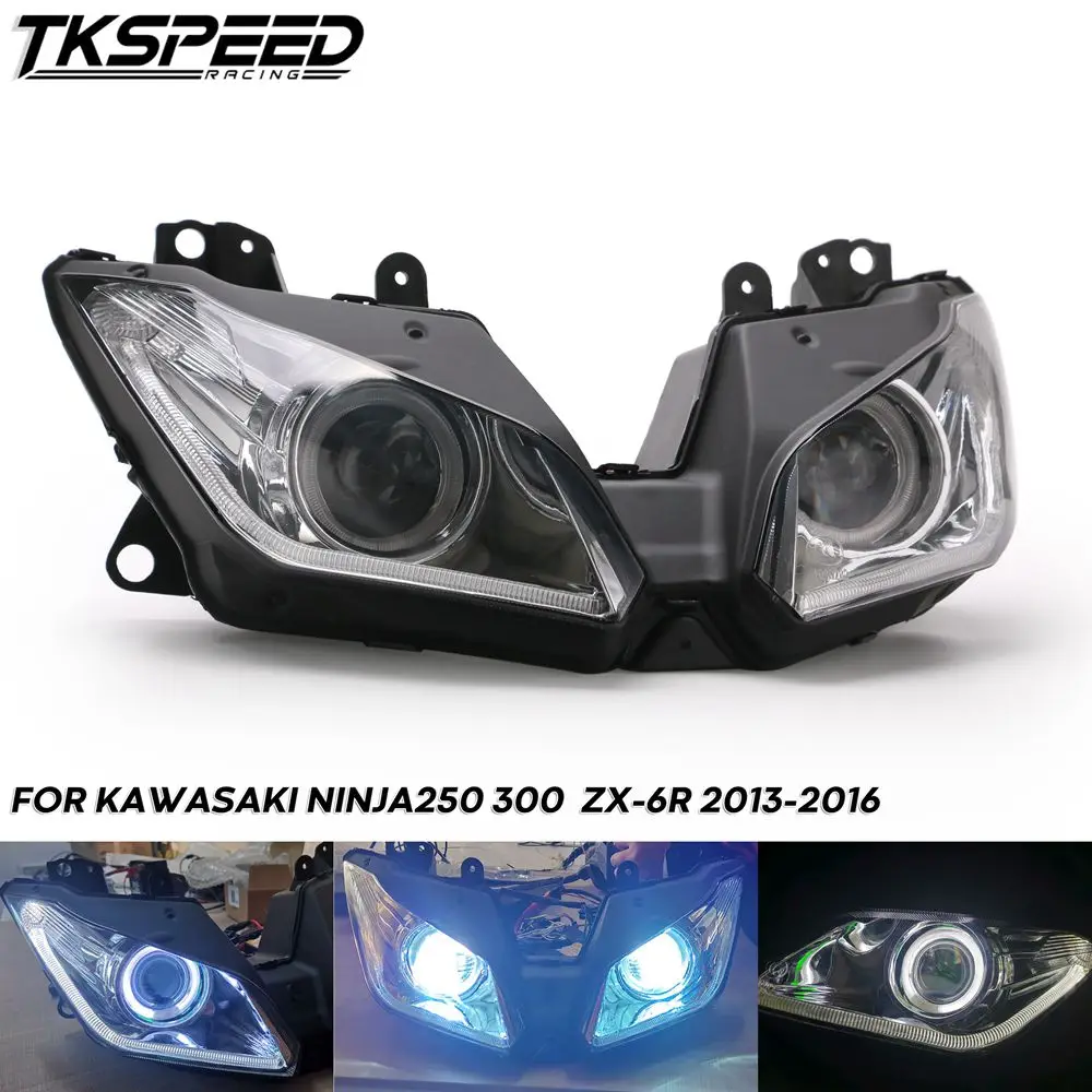 Фара мотоцикла в сборе 2013 2015 2016 Новый Ангел глаз для Kawasaki NINJA 250 300 ZX6R ZX 6R NINJA250 NINJA300