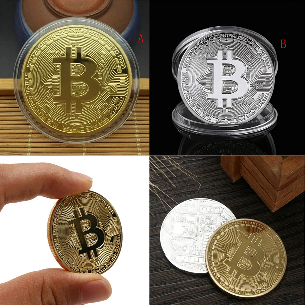 1PCS Gold/Silver Plated Bitcoin Collectible BTC Coin Pirate Treasure Props Toys For Halloween Party