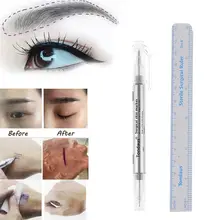 

2Pcs Microblading Tattoo Eyebrow Skin Marker Pen With Measure Measuring Ruler Waterproof Body Art Skin Marker Pen