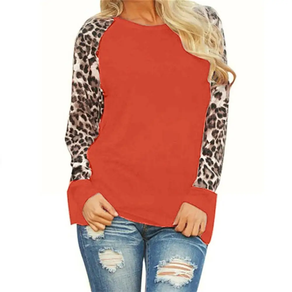 30# блузка женская леопардовая блузка с длинным рукавом модная Дамская рубашка размера плюс женская рубашка большого размера женские топы blusas mujer de moda - Цвет: Orange