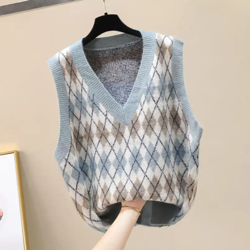 冬の女性のセーターのベストのコート韓国スタイルvネック女性のチョッキジレショート暖かいフローラルプリントヴィンテージベストファッション新 ベスト チョッキ Aliexpress