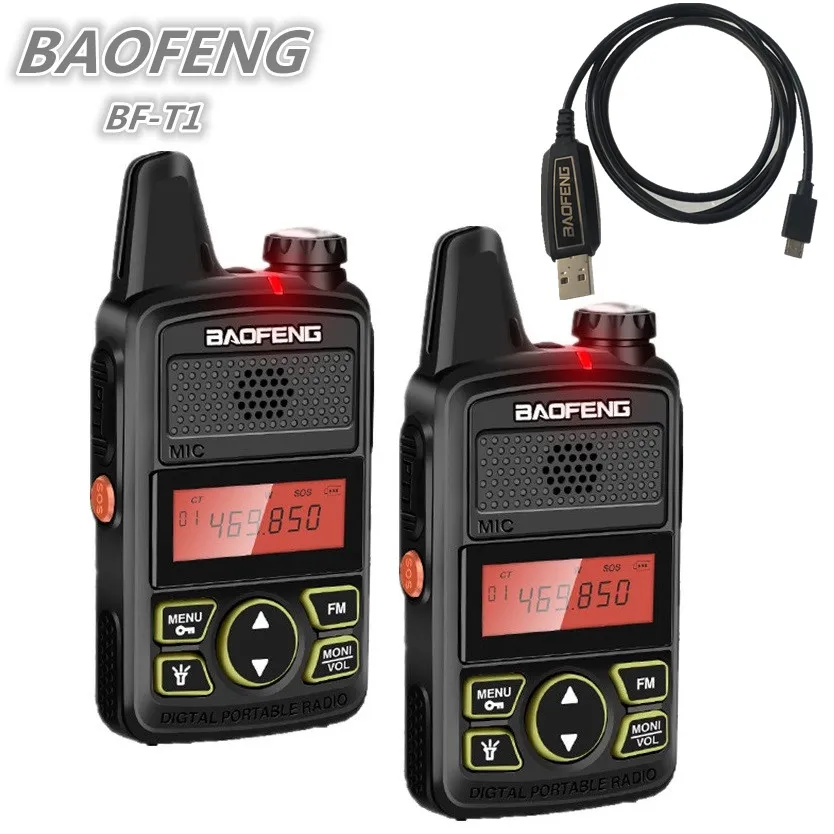 2 шт. BAOFENG BF-T1 мини UHF Walkie Talkie дети Ham CB радио BAOFENG T1 USB зарядное устройство bf t1 КВ трансивер любительский двухстороннее радио - Цвет: add cable