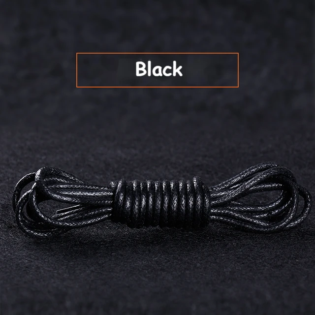 1Pair Cotton Waxed Shoelaces Round Oxford Shoe laces Boots Laces Waterproof Leather Shoelace Length 60/80/100/120/140/180cm black