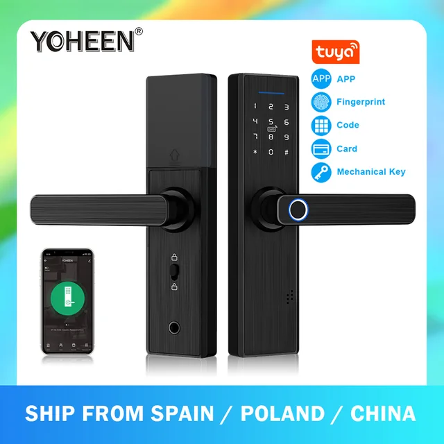 YOHEEN قفل باب إلكتروني ذكي ، مع تطبيق Tuy وتأمين بصمات الأصابع البيومتري, تقنية الواي فاي ، كلمة مرور بطاقة RFID|Electric Lock|  