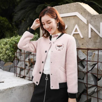 

Autumn Winter Thickened Short Coat Women's Jacket Korean Style Baseball Suit New Ladies Ribbed Trim Flower Print Bomber GG50yf