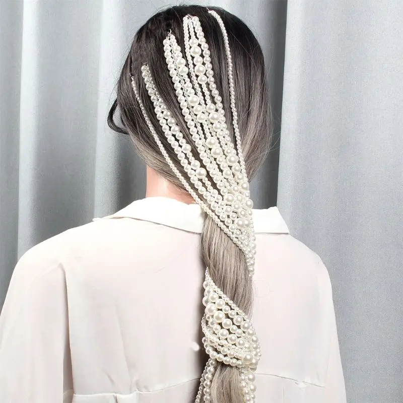 Модные головные уборы ABS имитация жемчуга длинные волосы цепи для женщин свадебные шпильки для волос ювелирные изделия аксессуары