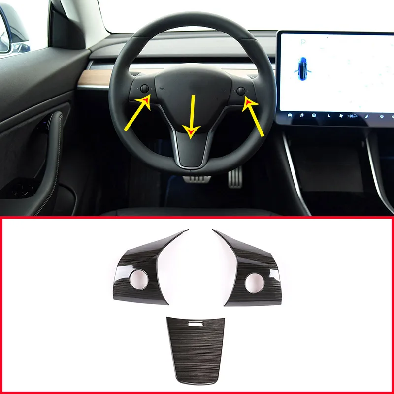 

3pcs For Tesla Model 3 Steel Car Steering Wheel Button Frame Trim Accessories