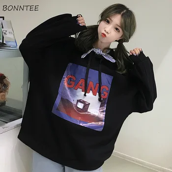 

Hoodies Women Ulzzang Winter Thicken Plus Velvet Elegant Womens Sweatshirts Hooded Full Sleeve Letter Printed Ladies Pullover