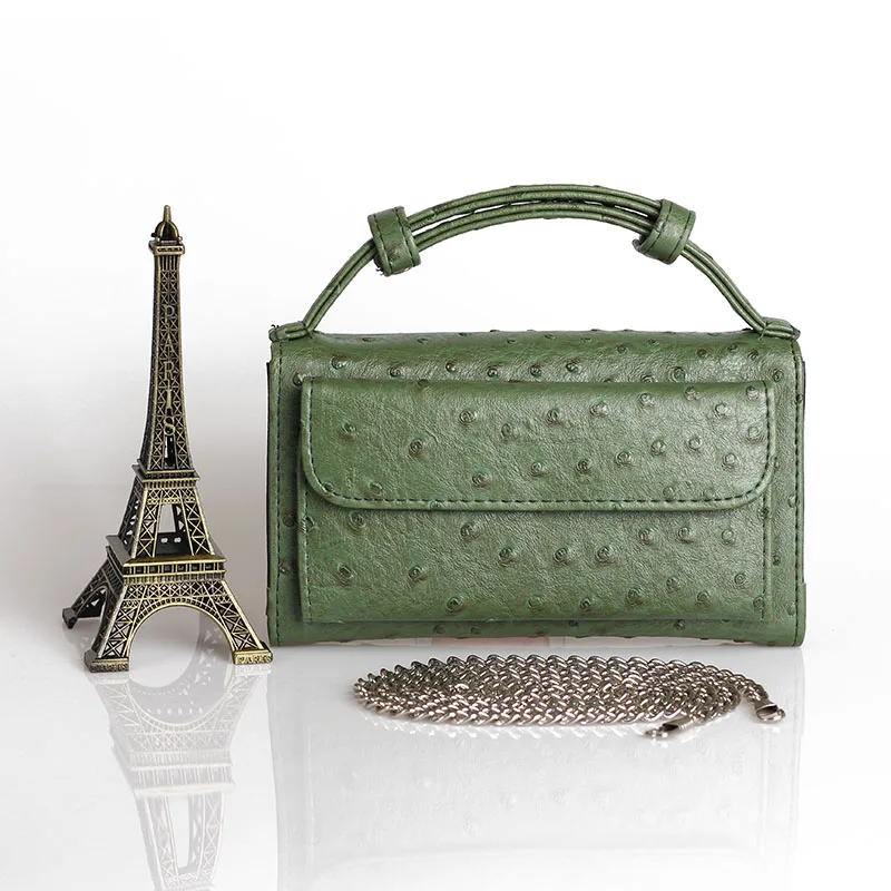 Genuine Leather Day Clutch Crocodile Pattern Phone Clutch Python Pattern Pouch Shoulder Crossbody Bag Ostrich Pattern Women Tote - Цвет: Ostrich Green