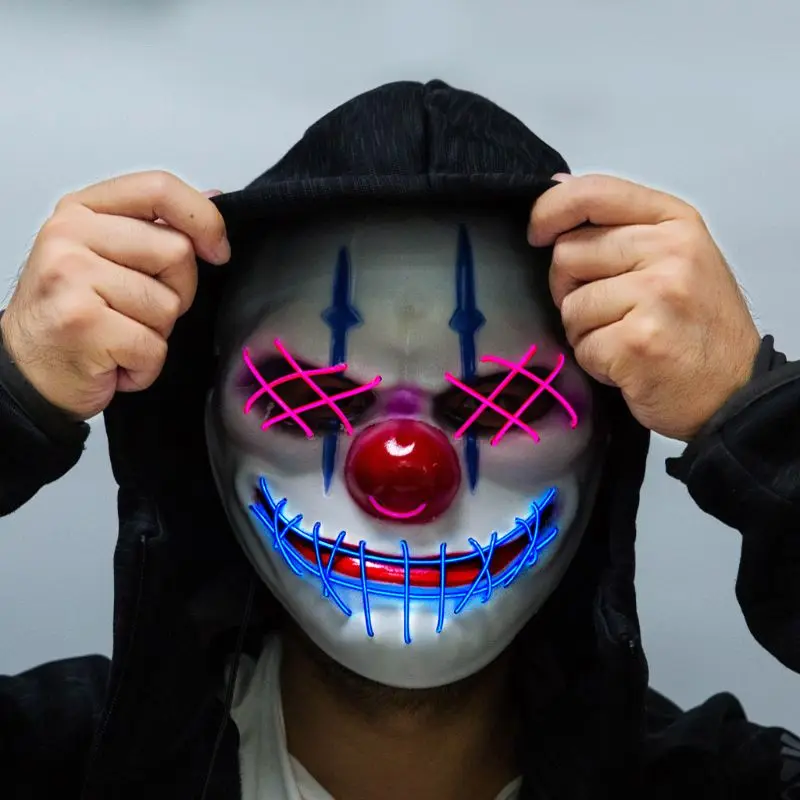 Halloween Big Mouth Clown Glowing Mask LED Cold Light Horror Scary Dress Up