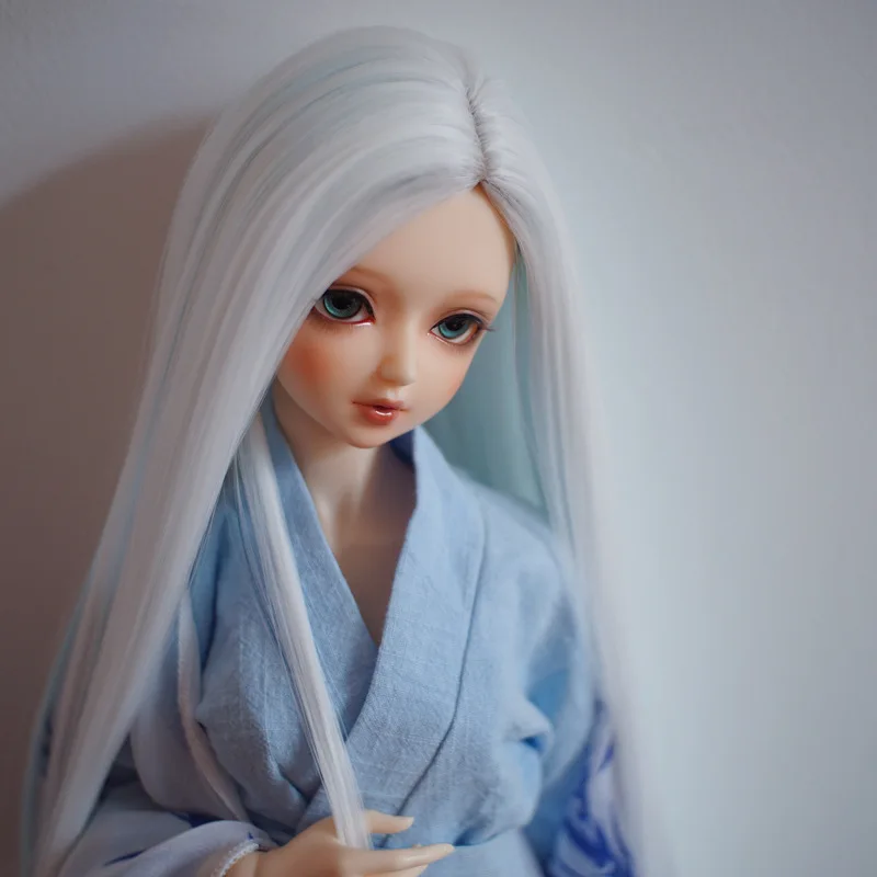 Высокое качество Bjd/SD кукольный гребень для волос-окрашенные серебро и Синий Смешанные центр-разделенные длинные прямые волосы 1/3 1/4 1/6 BJD/SD аксессуары для кукол