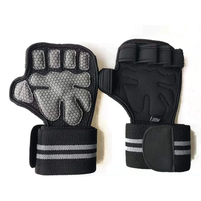 Новинка, перчатки для занятий тяжелой атлетикой, с ремешком на запястье, для женщин и мужчин, для фитнеса, бодибилдинга, гимнастики, с ручками, защита для ладоней - Цвет: S