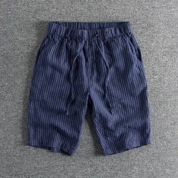 

2020 Men Summer Fashion Japan Style Premium Linen Vintage Elastic Waist Striped Shorts Male Slim Daily Casual Classical Shorts