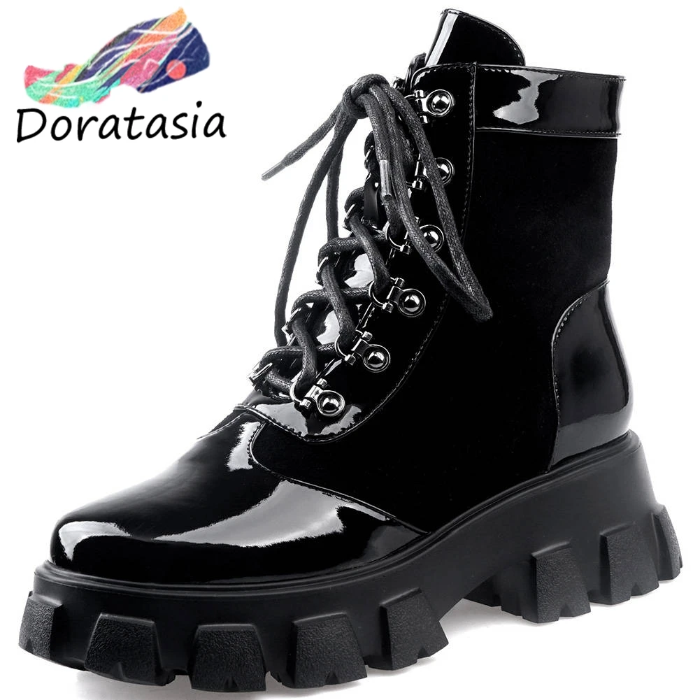 

DORATASIA New Brand Design Platform Booties Ladies Quality Patent Genuine Leather Ankle Boots Women Wedges Shoes Woman