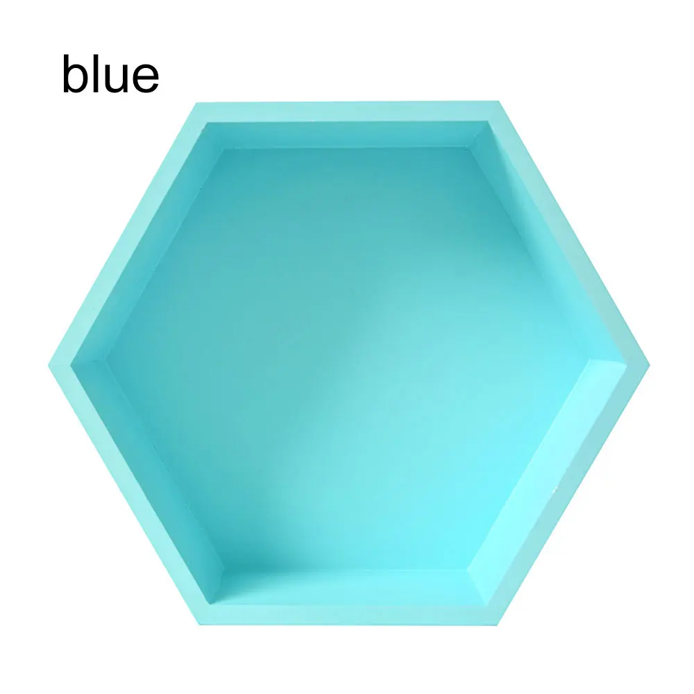 blue Скандинавская полка деревянная Шестигранная полка для хранения настенная полка-стеллаж для гостиной настенная полка домашняя полка для хранения декоративные настенные полки 27*23 - Цвет: blue