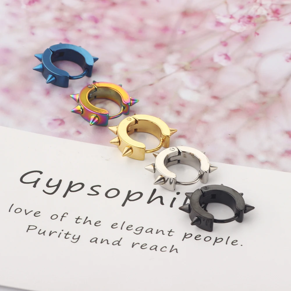 Stainless Steel Spike Hoop Earrings Stud Earrings For Men Women, Statement Jewelry body ear clip for girl boy