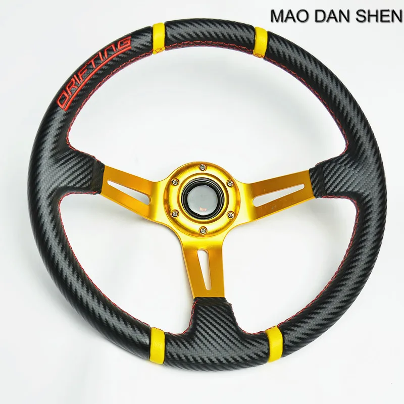 350Mm 3 "Deep Dish Pvc Carrier Volante Da Corsa Sport Drift Race 14 Pollici Universal Volante Nero/Rosso/Oro